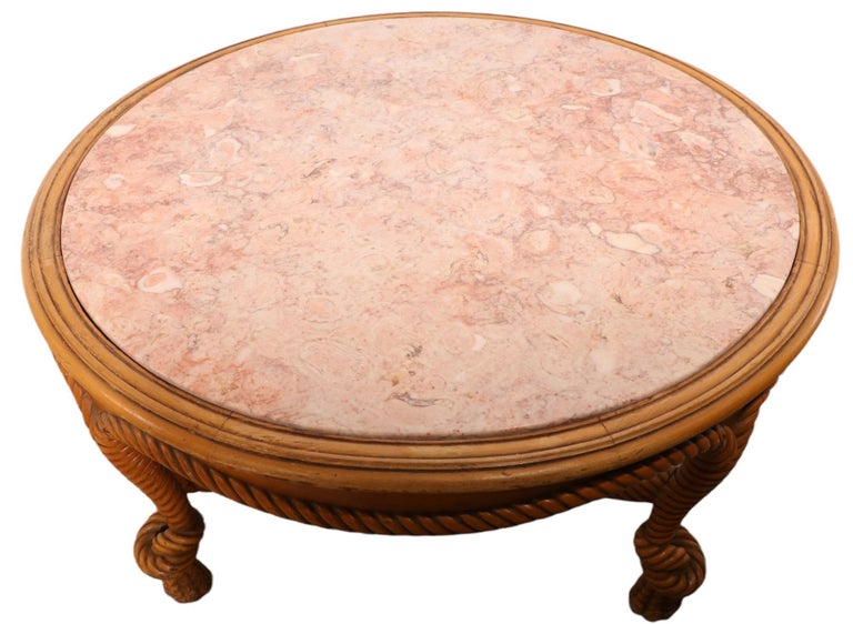 Carved Wood Rope Twist and Rouge Marble Top Coffee Table For Sale at ...