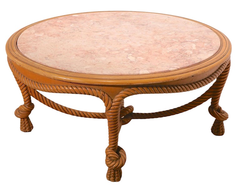 Carved Wood Rope Twist and Rouge Marble Top Coffee Table For Sale at ...