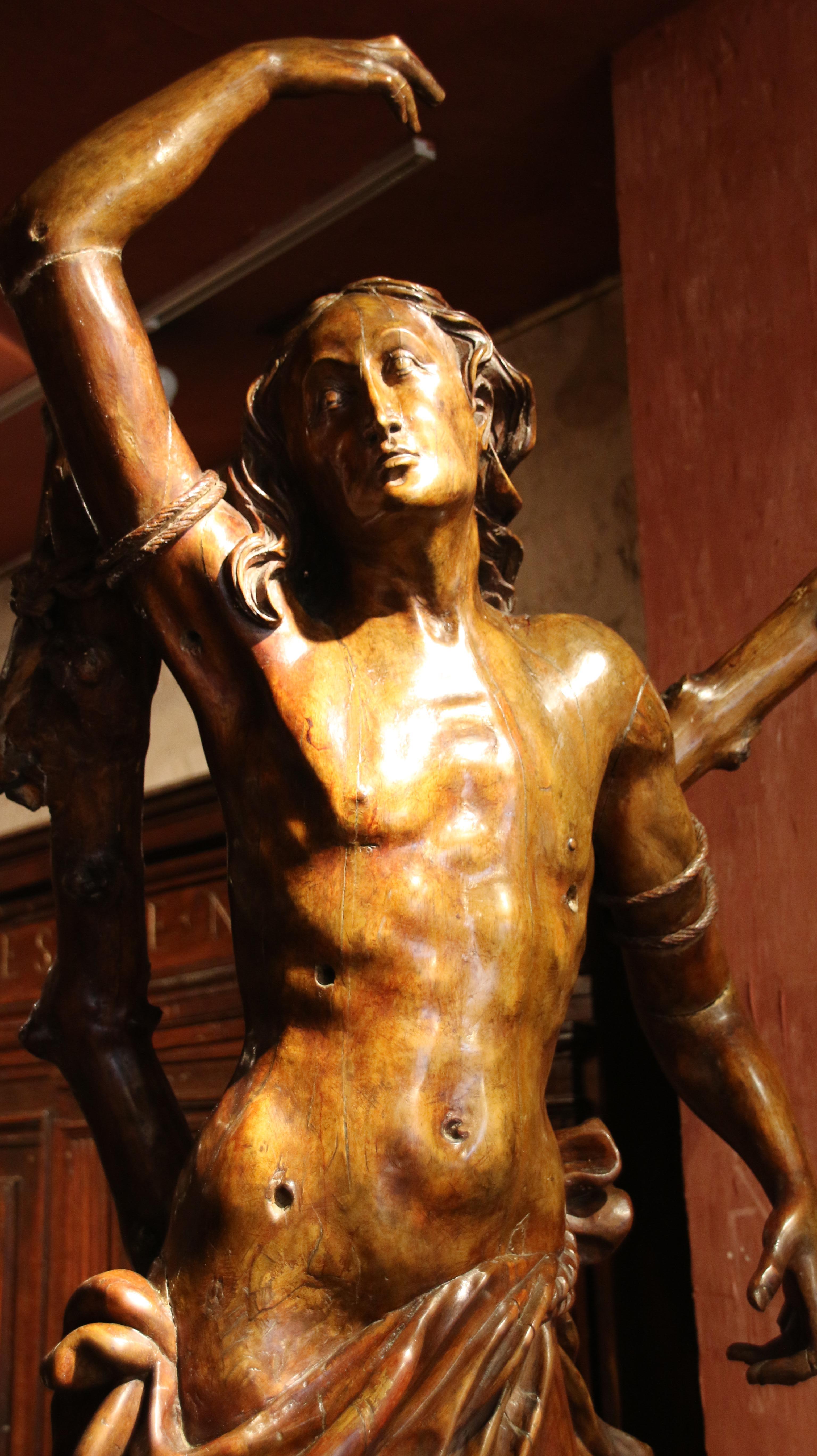 Legno Carved Wood Saint Sebastien, Southern Germany, c. 1510-1520 in vendita
