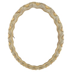 Carved Wood Scallop Edge Style Silver & Gold Gilt Oval c1970s Wall Mirror MINT!