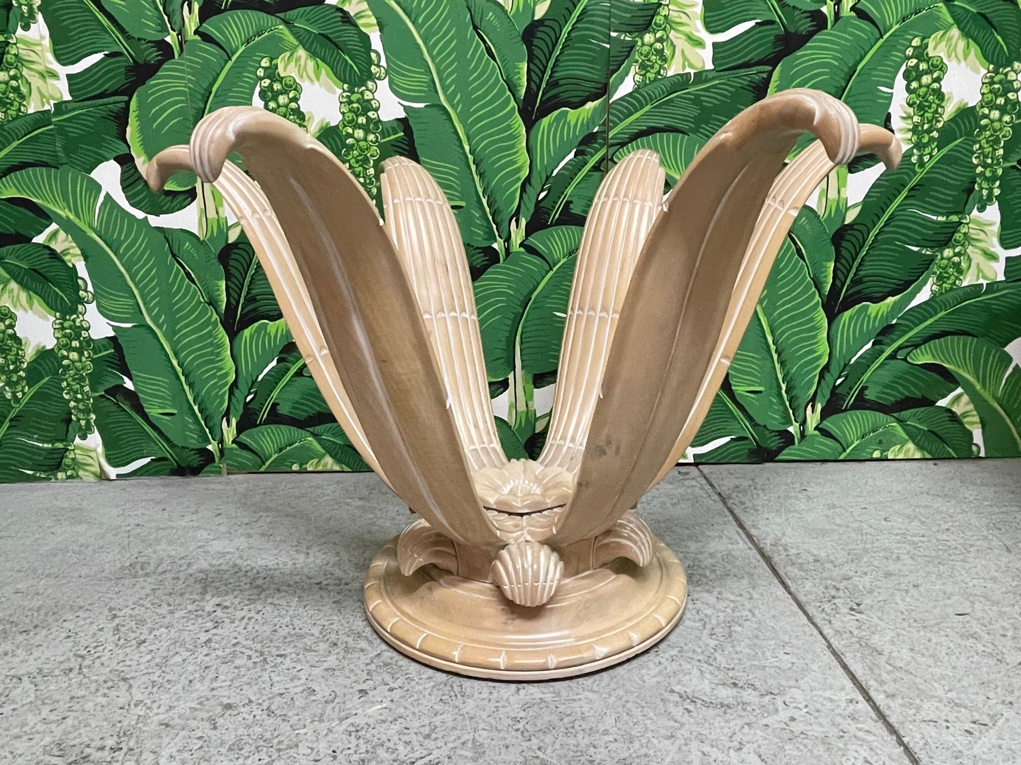 Organic Modern Carved Wood Sculptural Flower Motif Dining Table Base For Sale