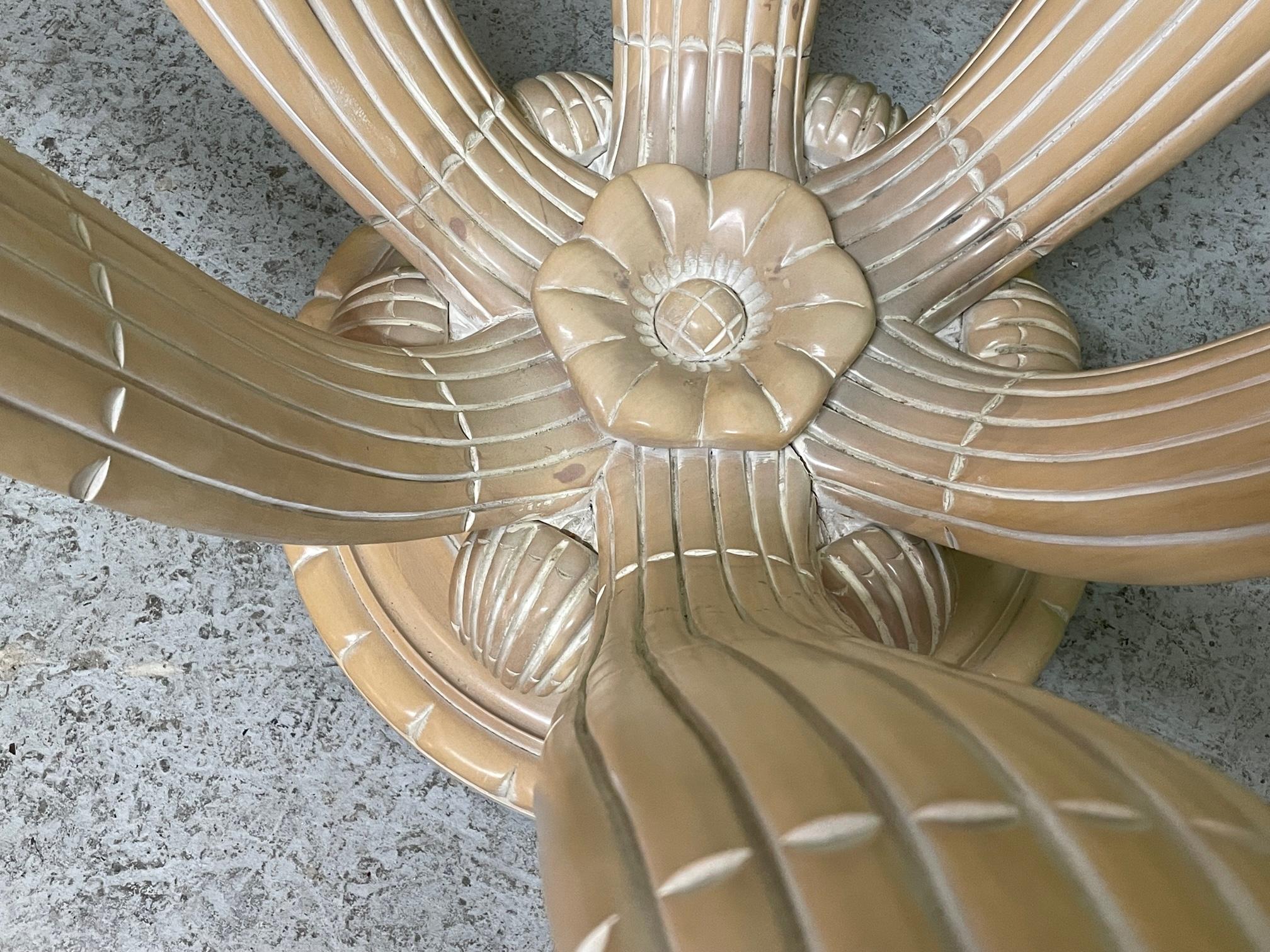 Carved Wood Sculptural Flower Motif Dining Table Base In Good Condition For Sale In Jacksonville, FL