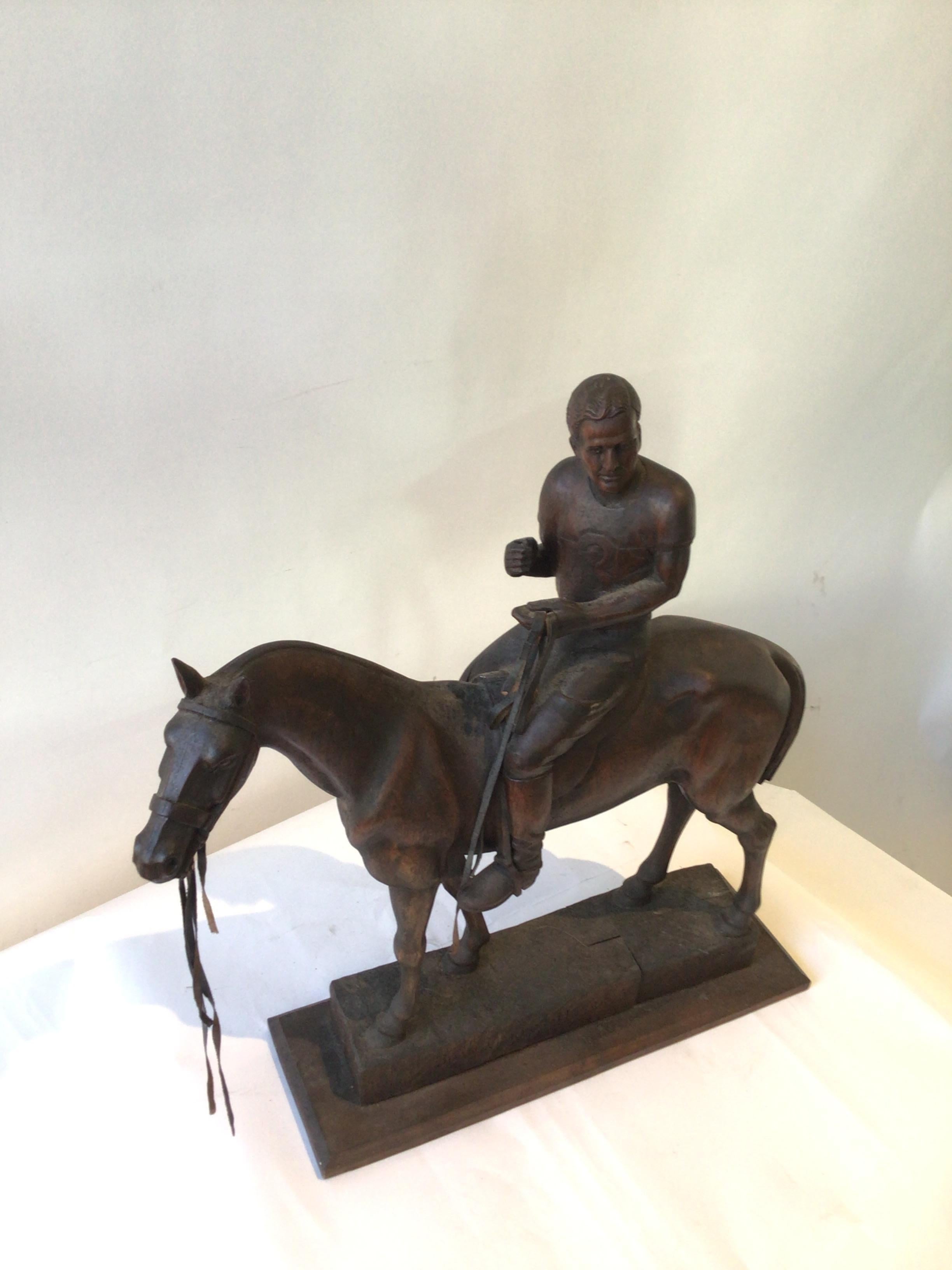Carved Wood Sculpture Of Juan Carlos Harriott On His Polo Pony, By E. Dombrowe For Sale 4