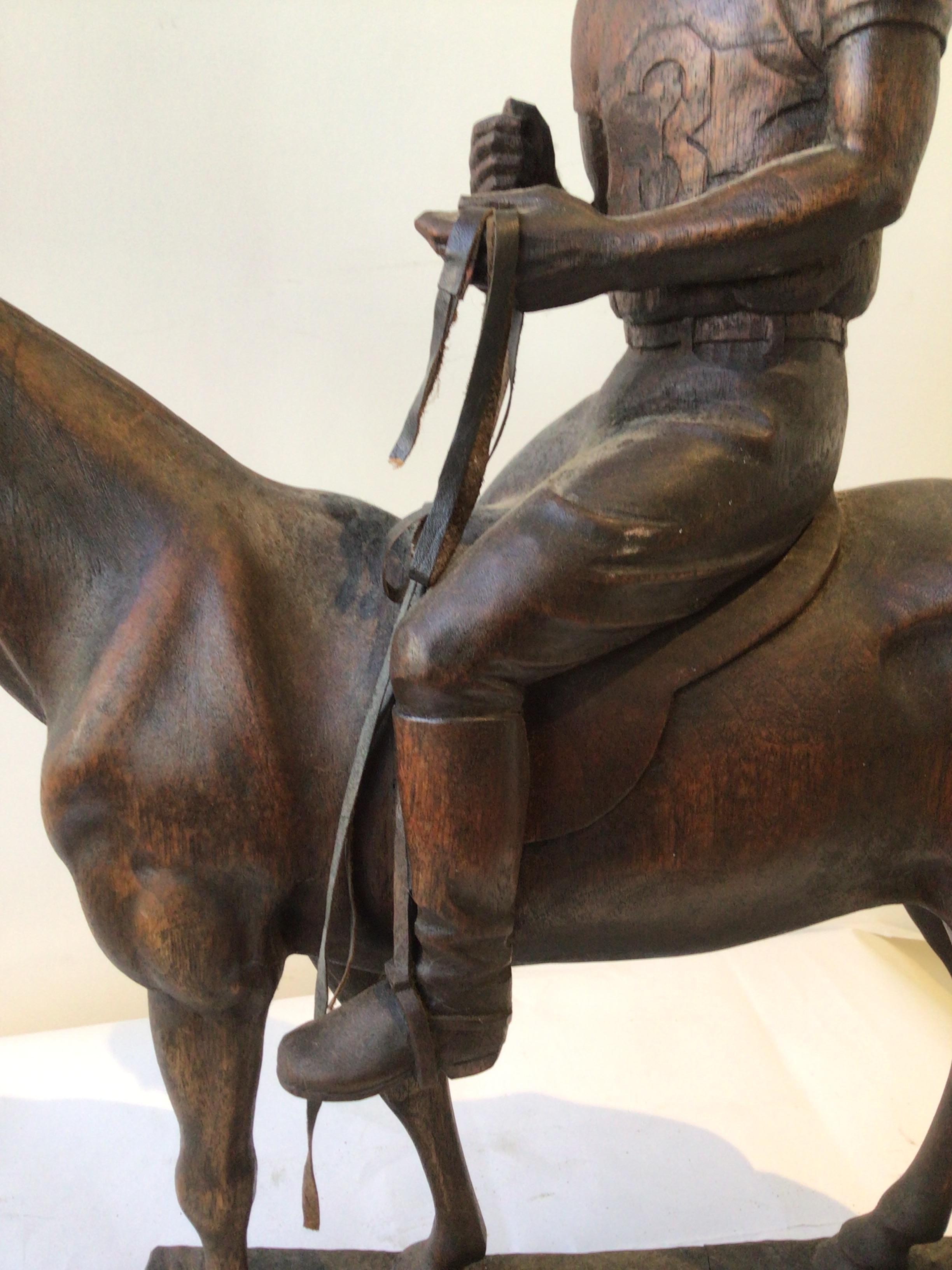 Carved Wood Sculpture Of Juan Carlos Harriott On His Polo Pony, By E. Dombrowe For Sale 2