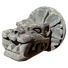 Carved Wood Sculpture of Quetzalcoatl the Aztec God Known as the Feathered Serpe