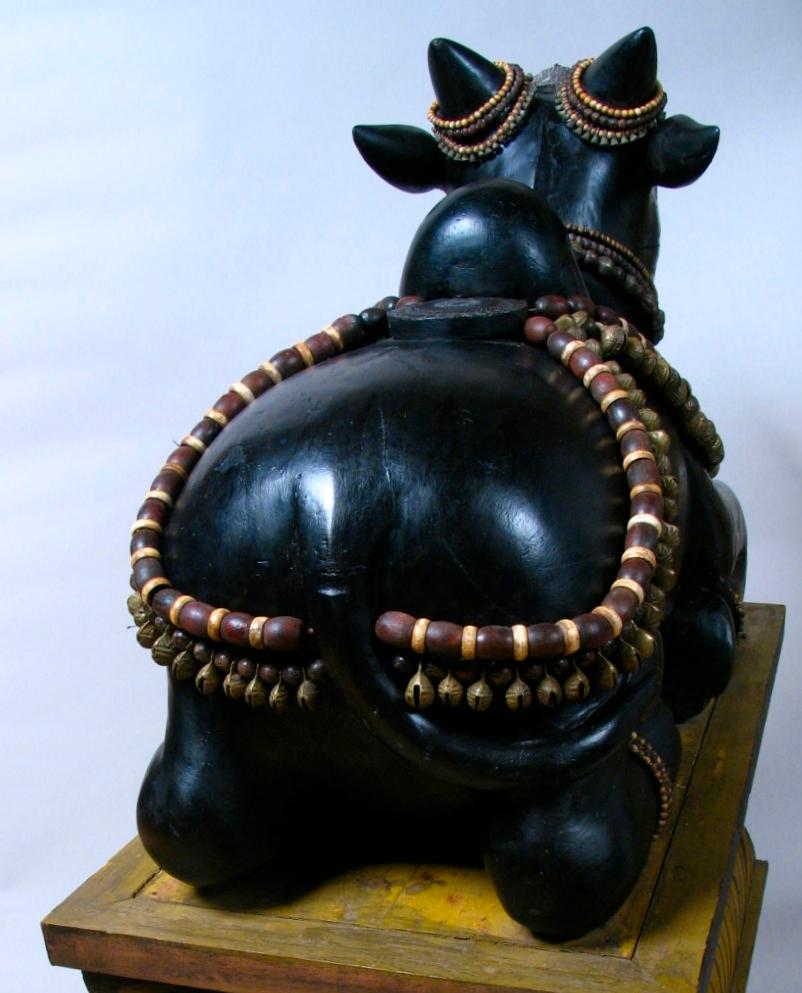 Folk Art Carved Wood Sculpture of the Hindu Deity Nandi With Pedestal, Circa 1920 For Sale