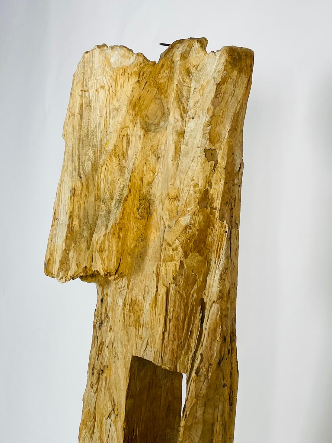 Contemporary Carved Wood Sculpture on a Metal Base For Sale