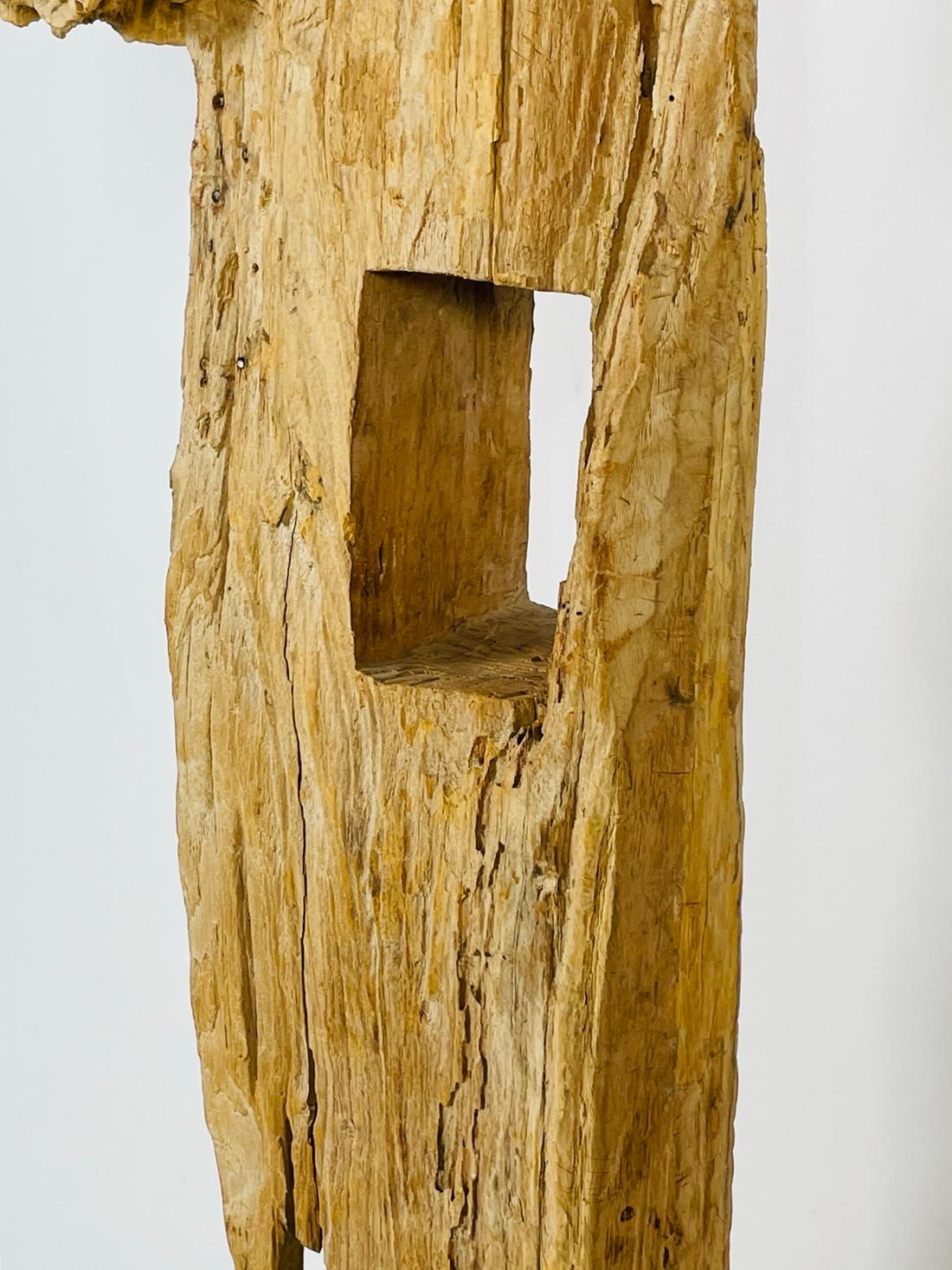 Steel Carved Wood Sculpture on a Metal Base For Sale
