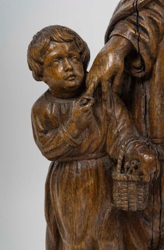 Carved Wood Sculpture Representing the Marriage of Saint Catherine, 17th Century