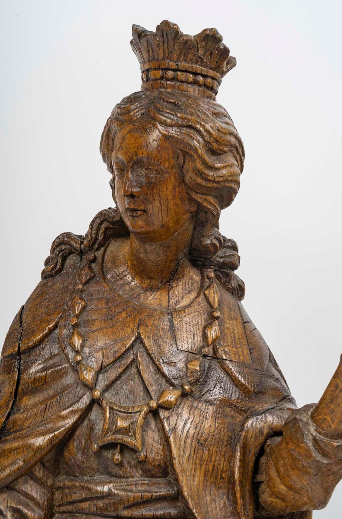 Luigi XIII Scultura in Wood intagliato raffigurante il Matrimonio di Santa Caterina, XVII secolo