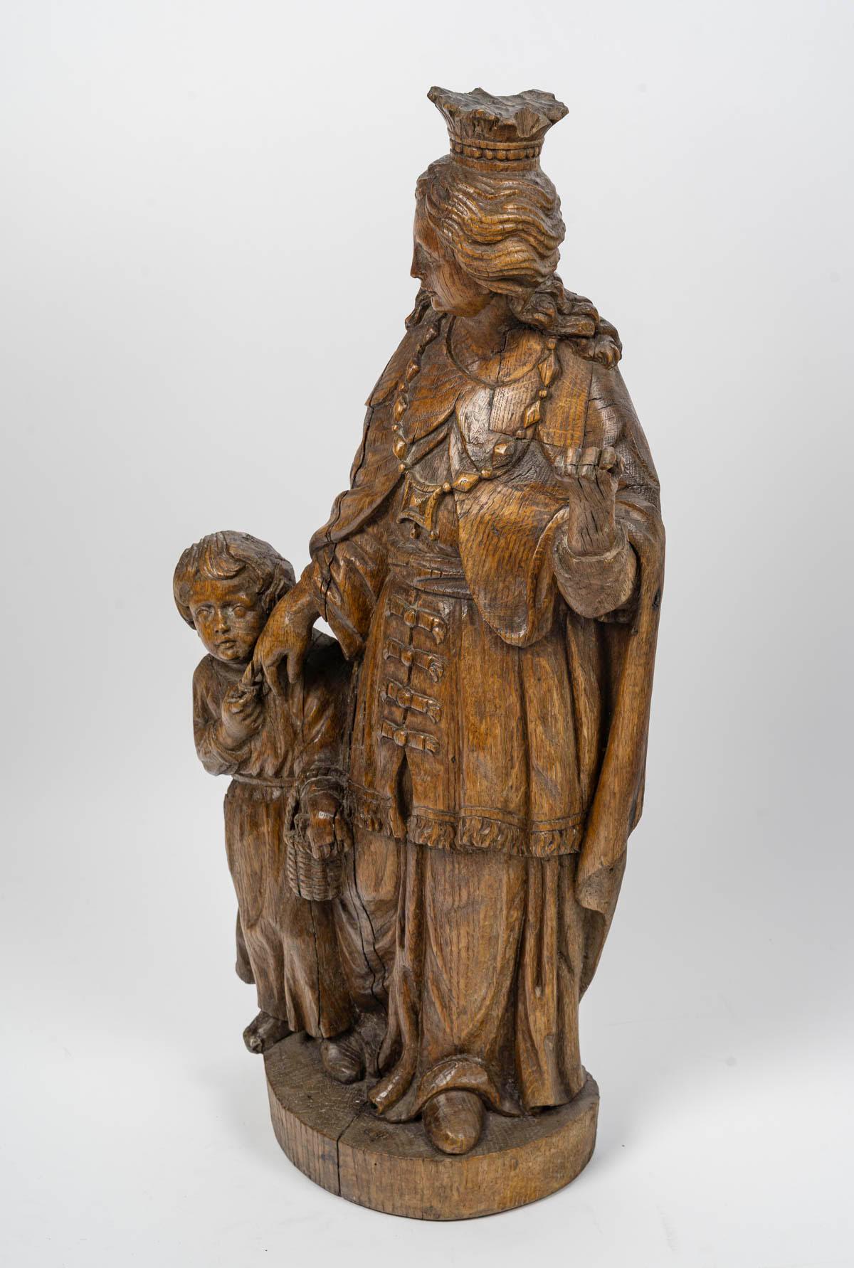 Belga Scultura in Wood intagliato raffigurante il Matrimonio di Santa Caterina, XVII secolo