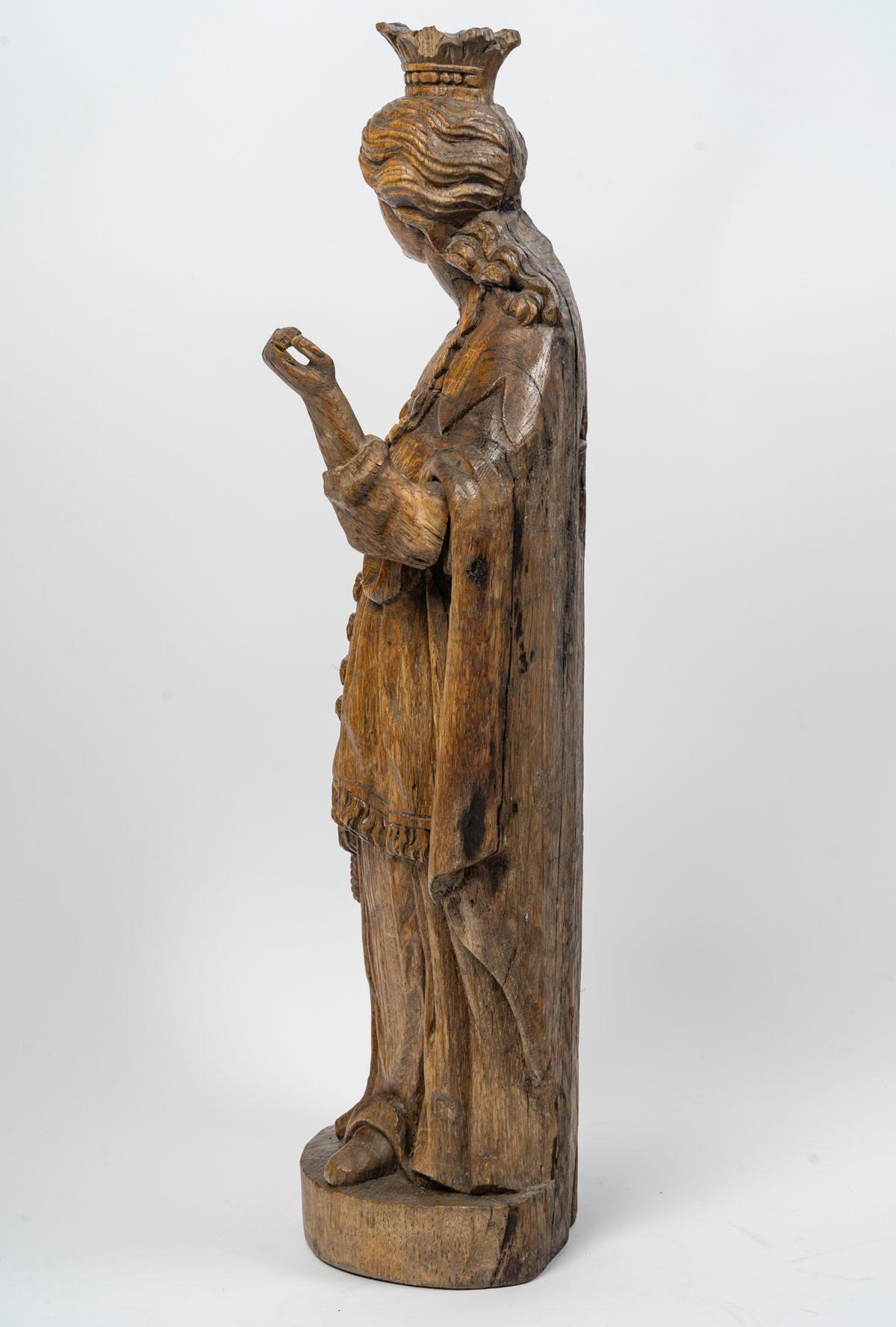 Scultura in Wood intagliato raffigurante il Matrimonio di Santa Caterina, XVII secolo In condizioni buone a Saint-Ouen, FR