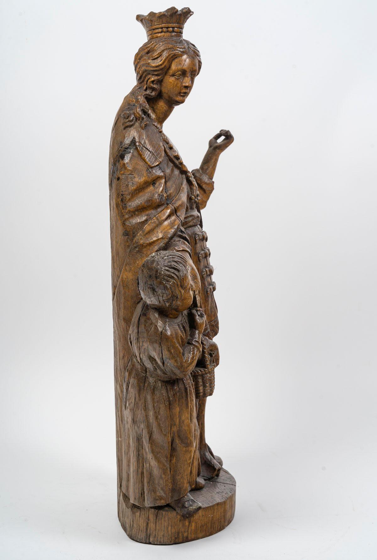 Scultura in Wood intagliato raffigurante il Matrimonio di Santa Caterina, XVII secolo 1