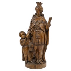 Carved Wood Sculpture Representing the Marriage of Saint Catherine, 17th Century