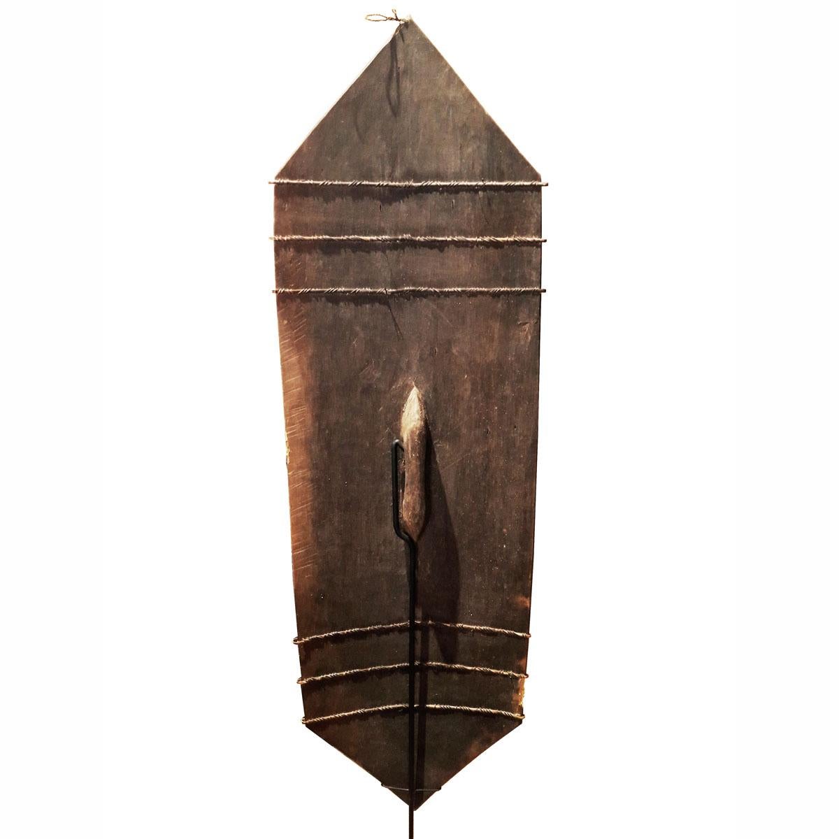 Indonesian Carved Wood Shield from Borneo, Mid-20th Century