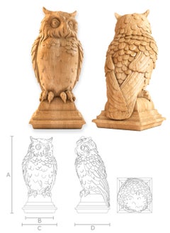 Carved Wood Statue "Owl", Newel Post Topper