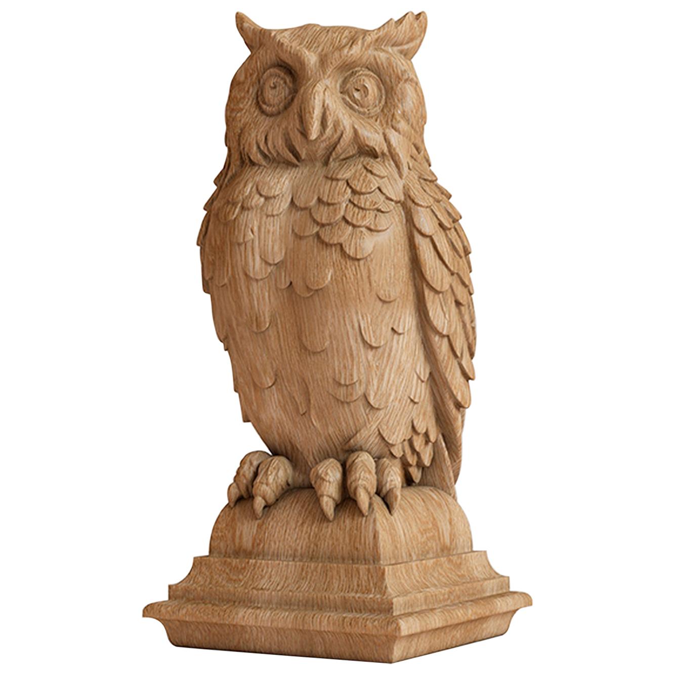Carved Wood Statue "Owl", Newel Post Topper For Sale