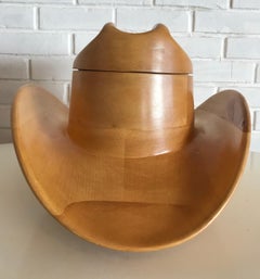 Carved Wood Stetson Hat Form Ice Bucket by Alfonso Bini, Italy