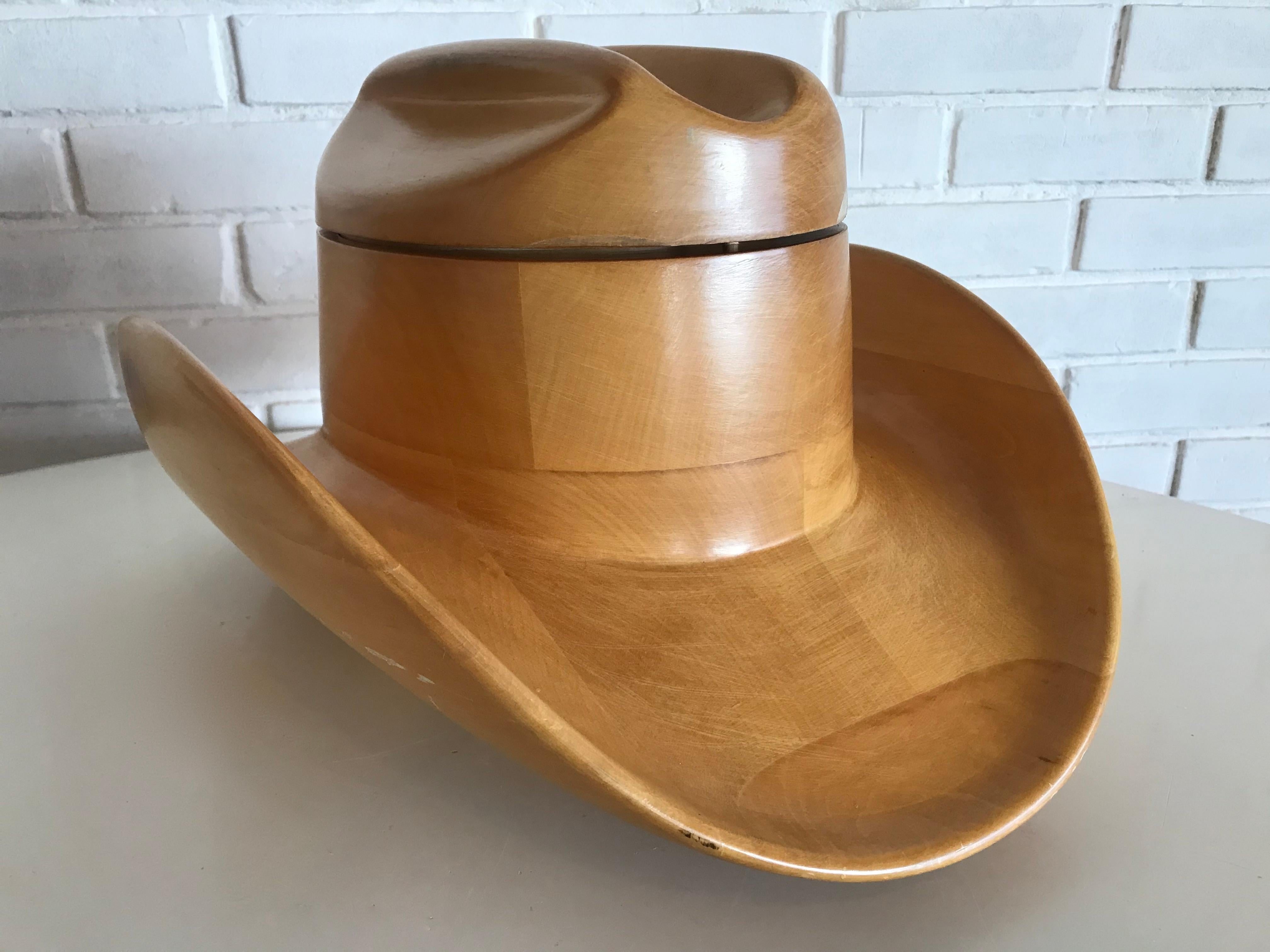 Late 20th Century Carved Wood Stetson Hat Form Ice Bucket by Alfonso Bini, Italy