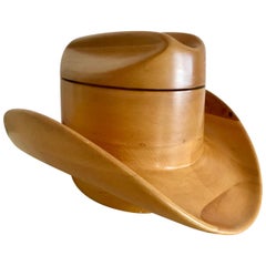 Carved Wood Stetson Hat Form Ice Bucket by Alfonso Bini, Italy