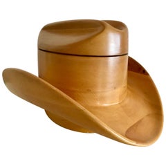 Retro Carved Wood Stetson Hat Form Ice Bucket by Alfonso Bini, Italy