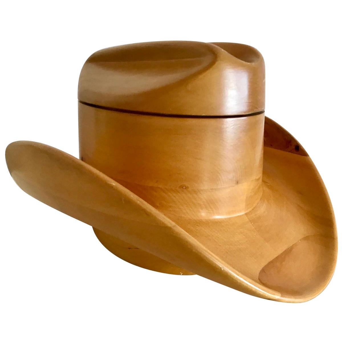 Carved Wood Stetson Hat Form Ice Bucket by Alfonso Bini, Italy