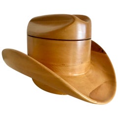 Retro Carved Wood Stetson Hat Form Ice Bucket by Alfonso Bini, Italy