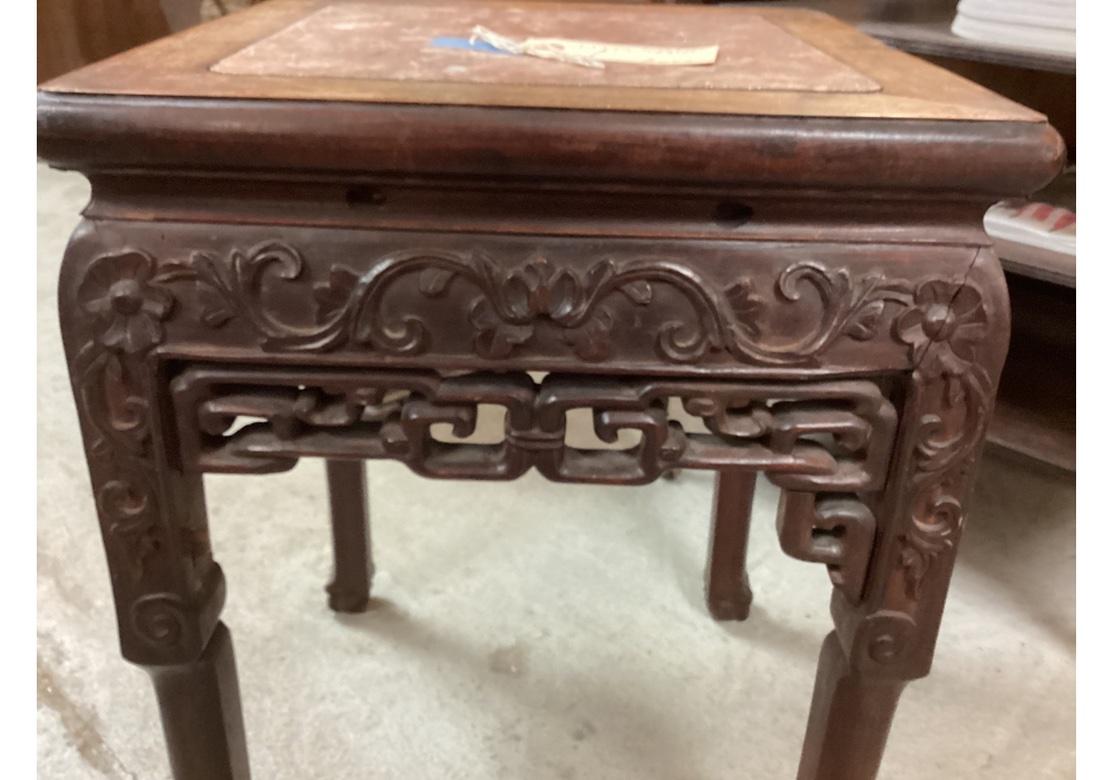 Carved Wood Stone Top Table or Stand For Sale 2
