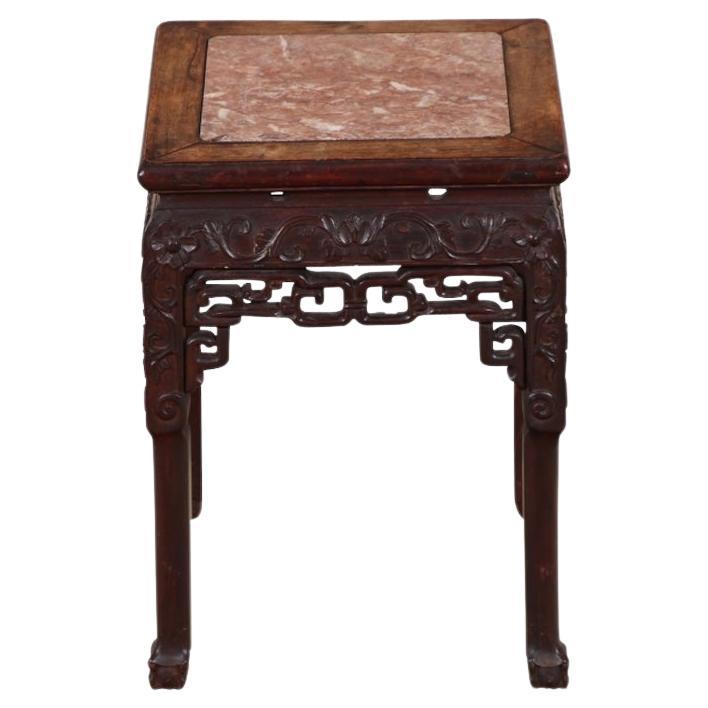 Carved Wood Stone Top Table or Stand For Sale