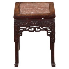 Carved Wood Stone Top Table or Stand