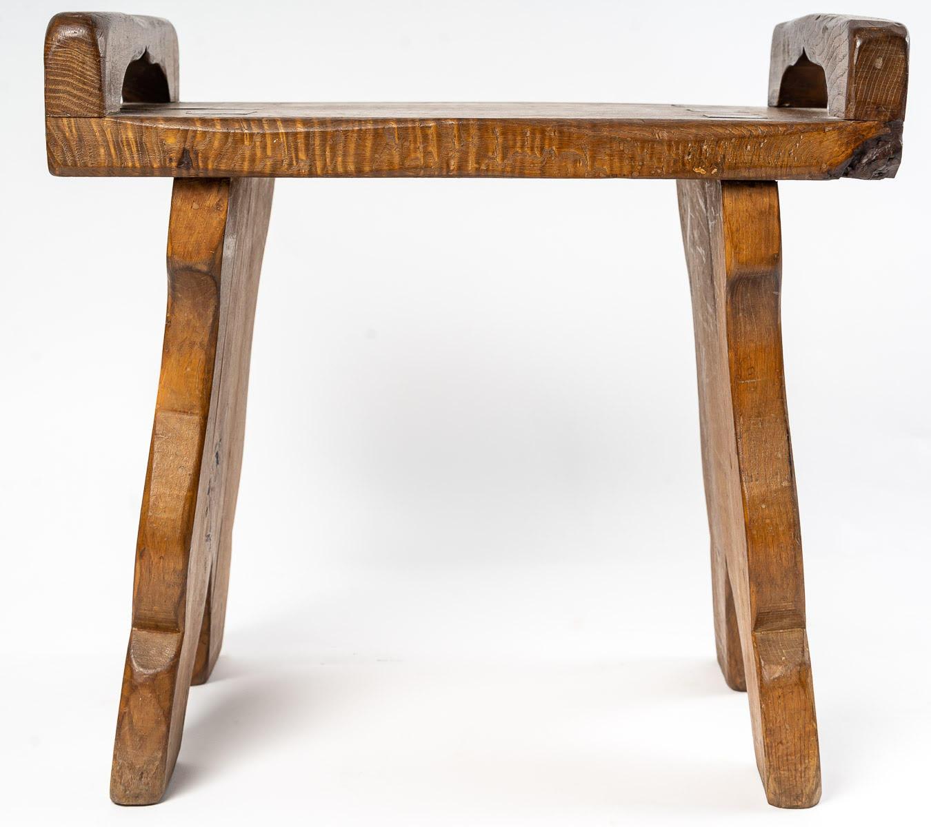 French Carved Wood Stool, Oak, 1950-1960 For Sale