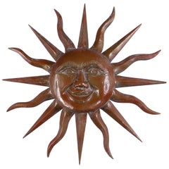 Carved Wood Sun Face, Signed, Dated