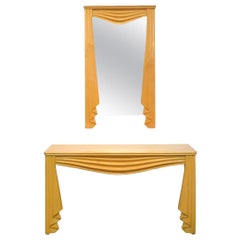 Carved Wood Surrealist "Drapery" Console and Mirror