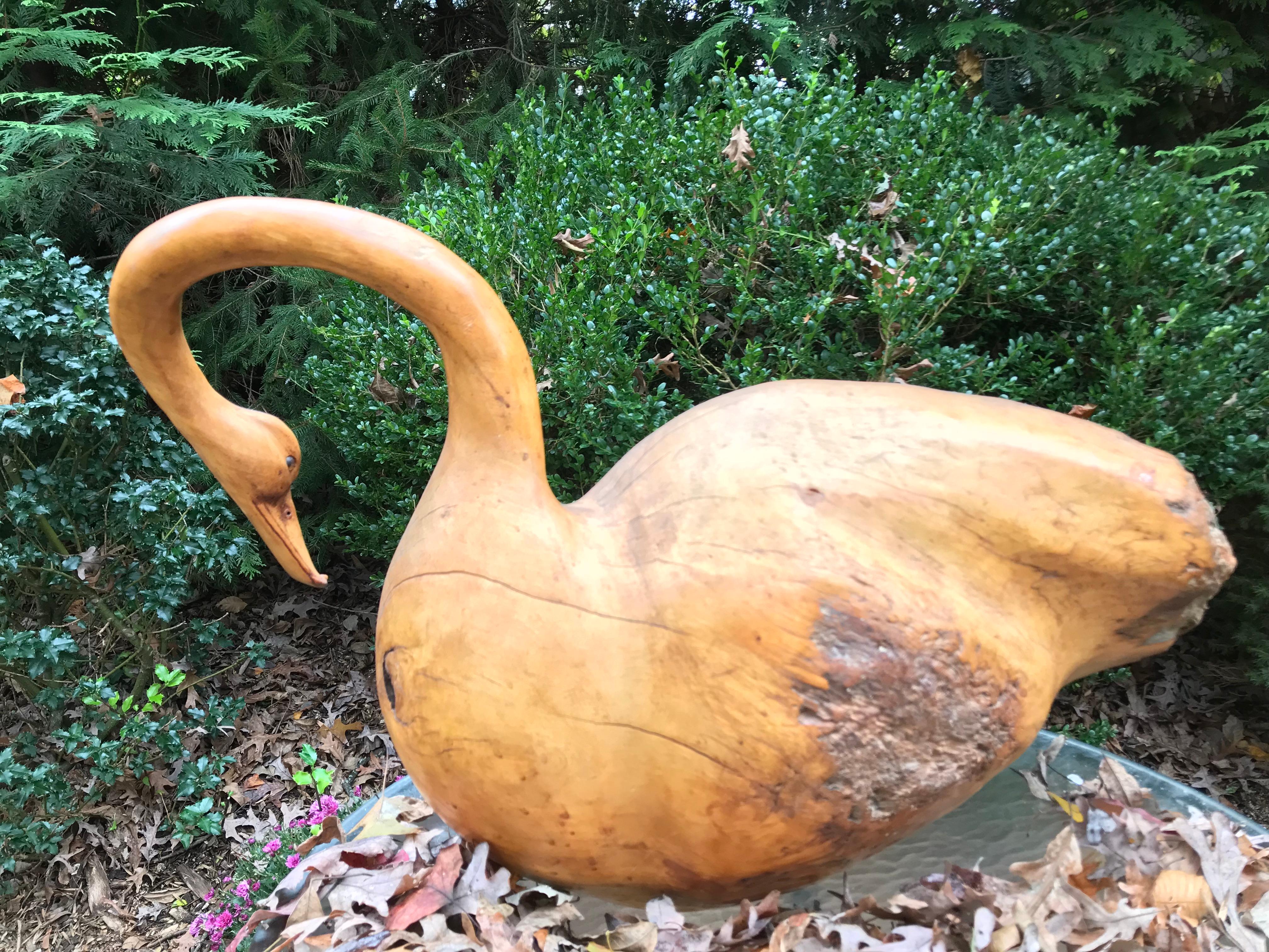 Pine Carved Wood Swan For Sale