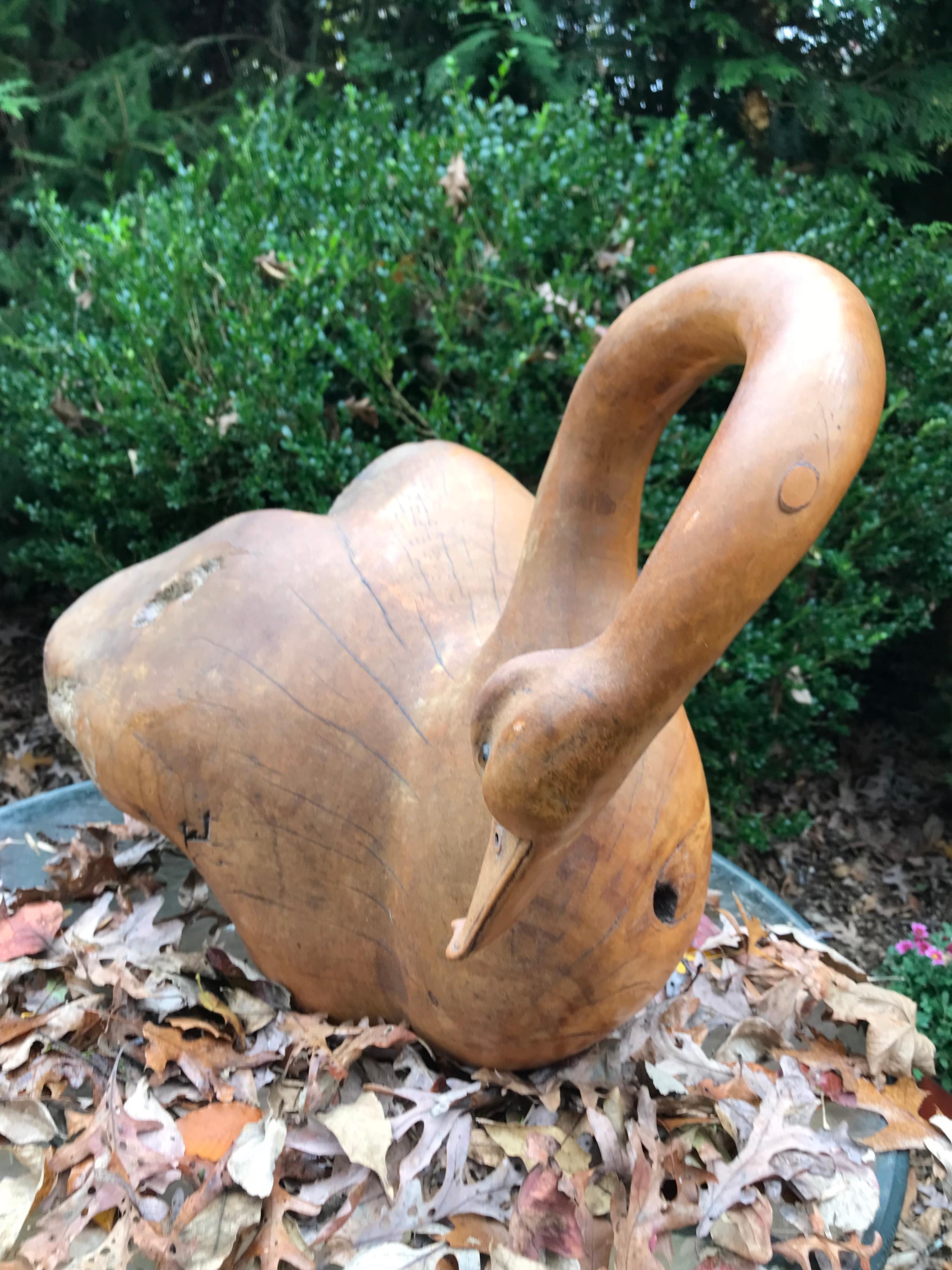 Hand-Carved Carved Wood Swan For Sale