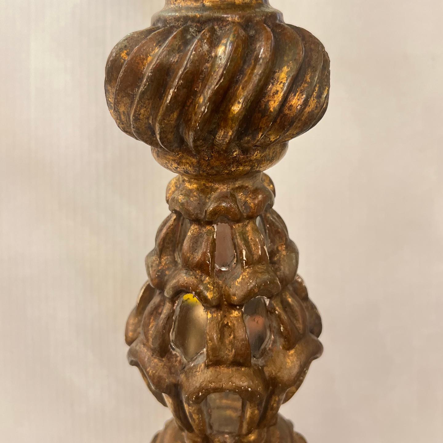 Gilt Carved wood Table lamps For Sale