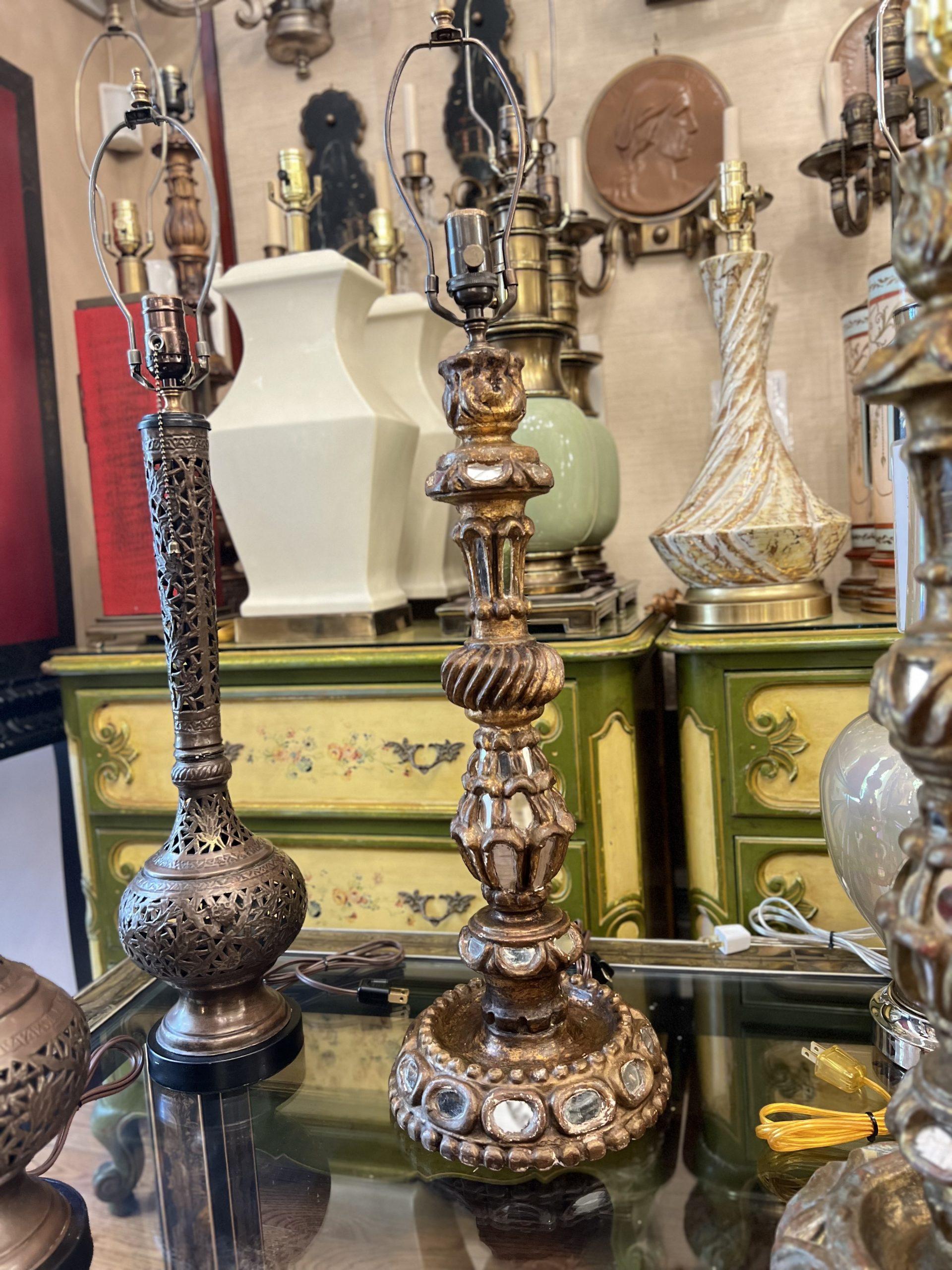 Early 20th Century Carved wood Table lamps For Sale