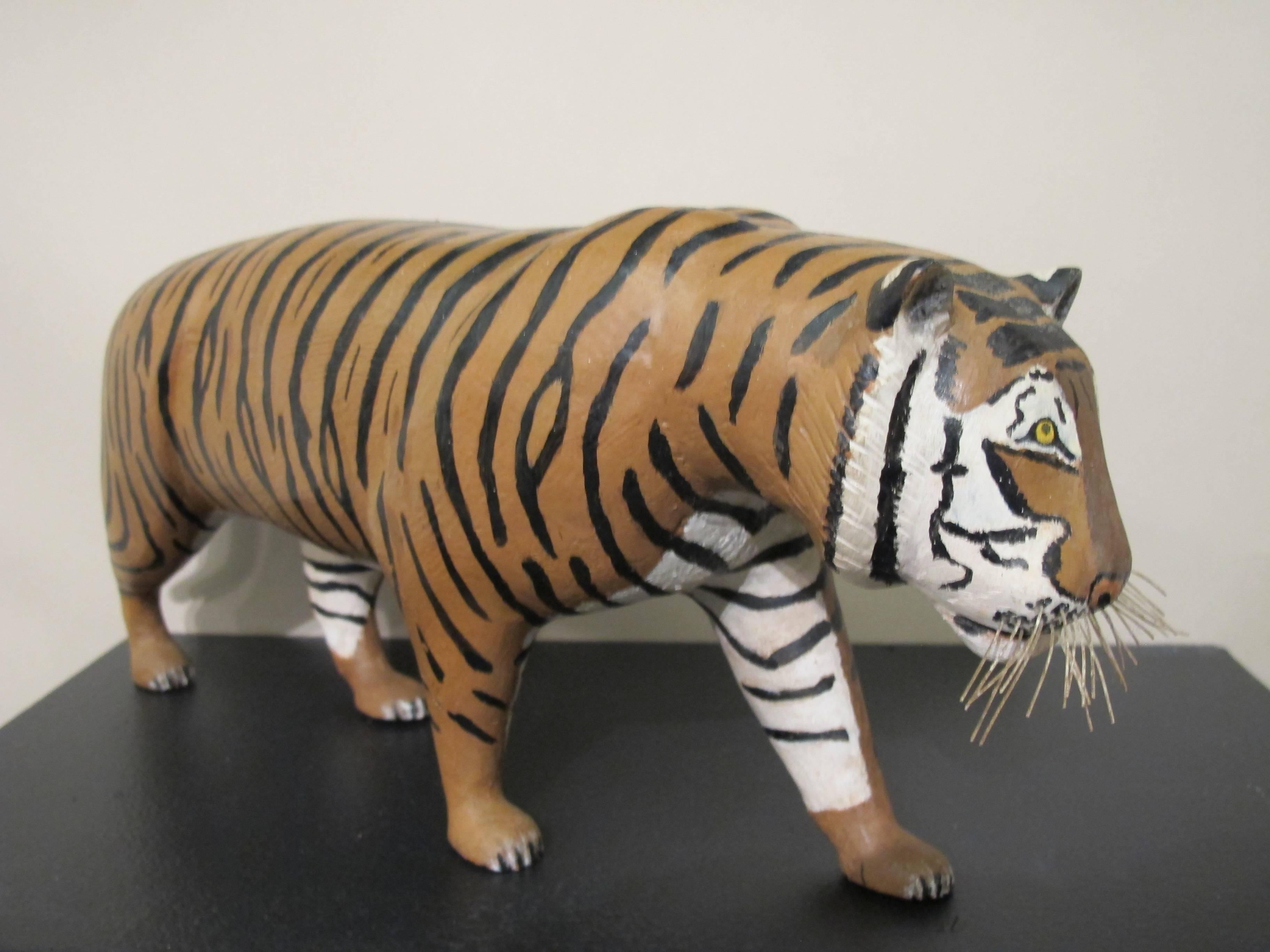Folk Art Carved Wood Tiger by Carl Christiansen For Sale