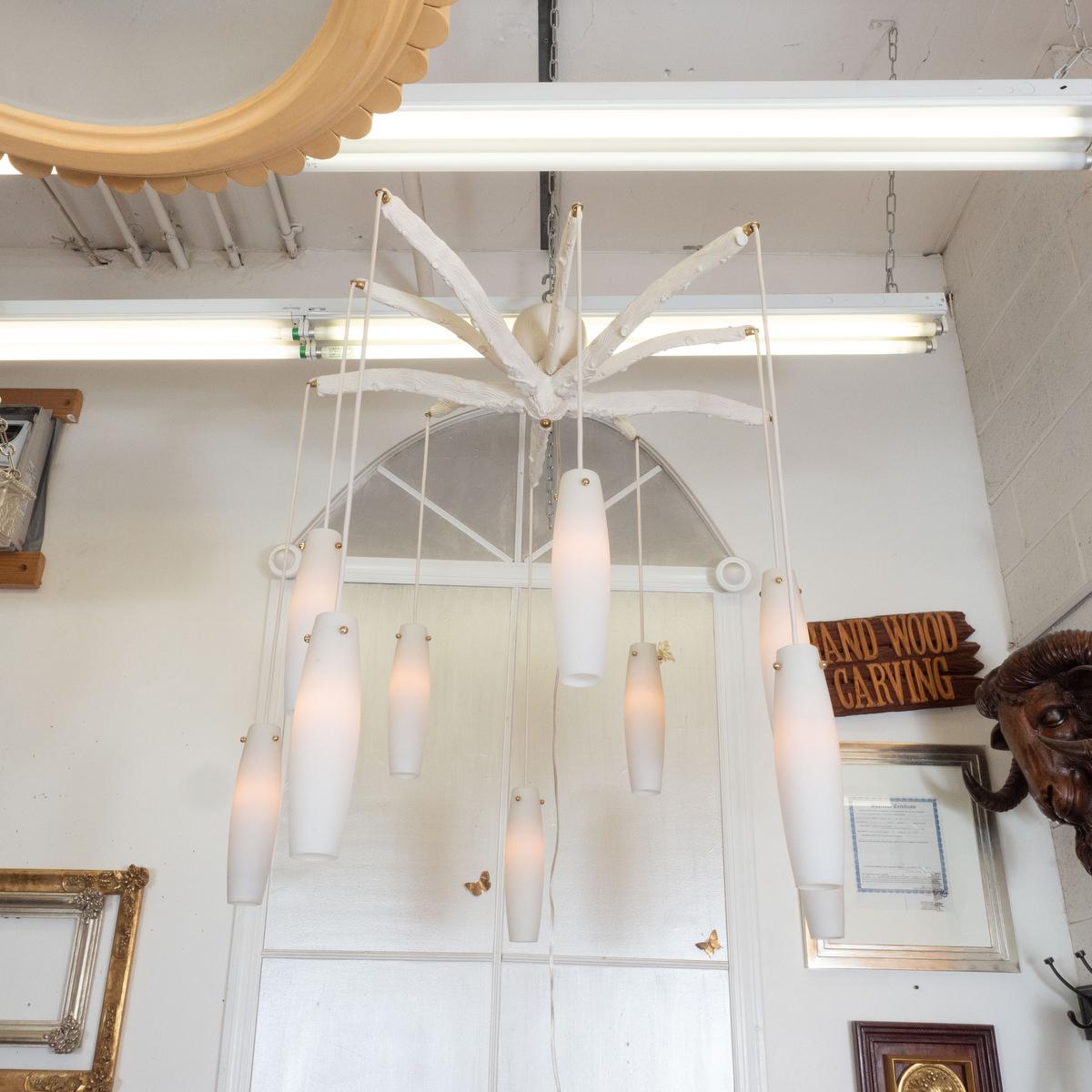 Mid-Century Modern Carved Wood Tree Branch Chandelier by Carlos Villegas For Sale