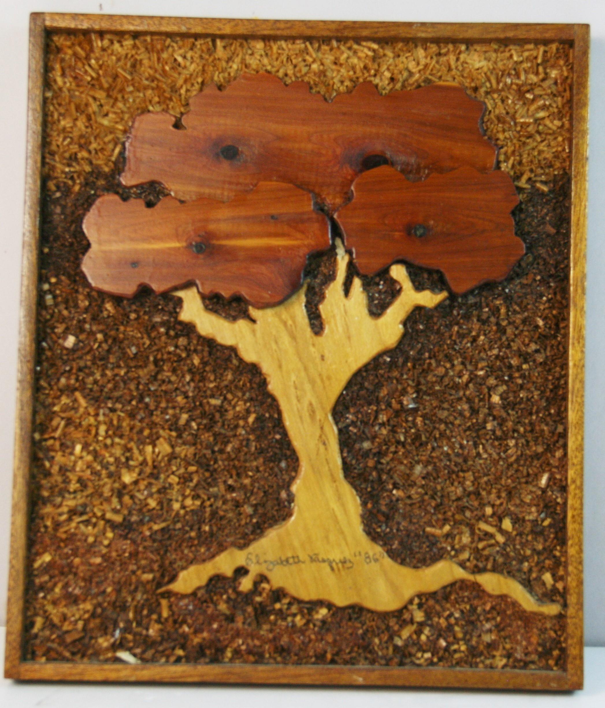 Hand-Crafted Carved Wood Tree Wall Sculpture 1986 For Sale