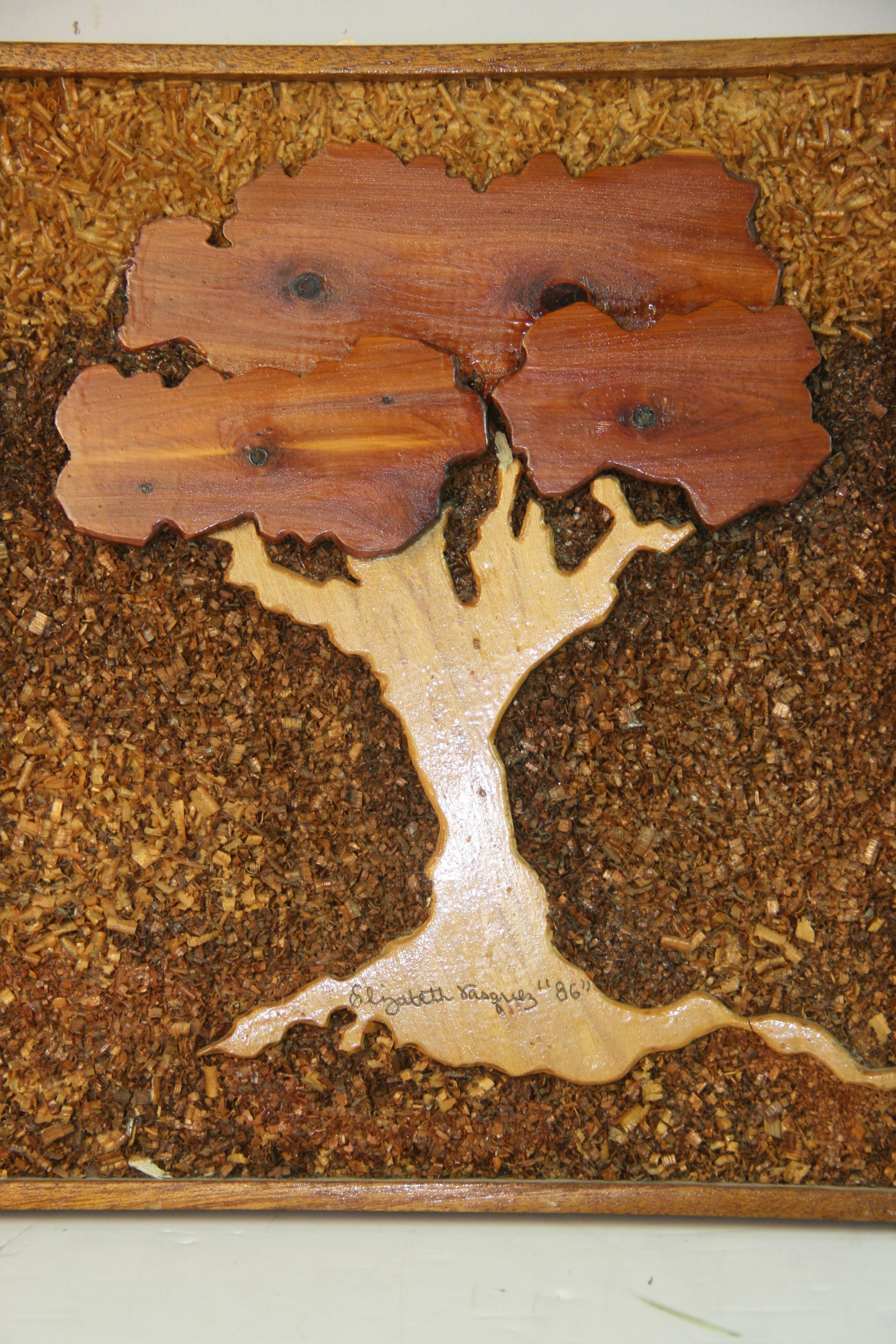 Carved Wood Tree Wall Sculpture 1986 In Good Condition For Sale In Douglas Manor, NY