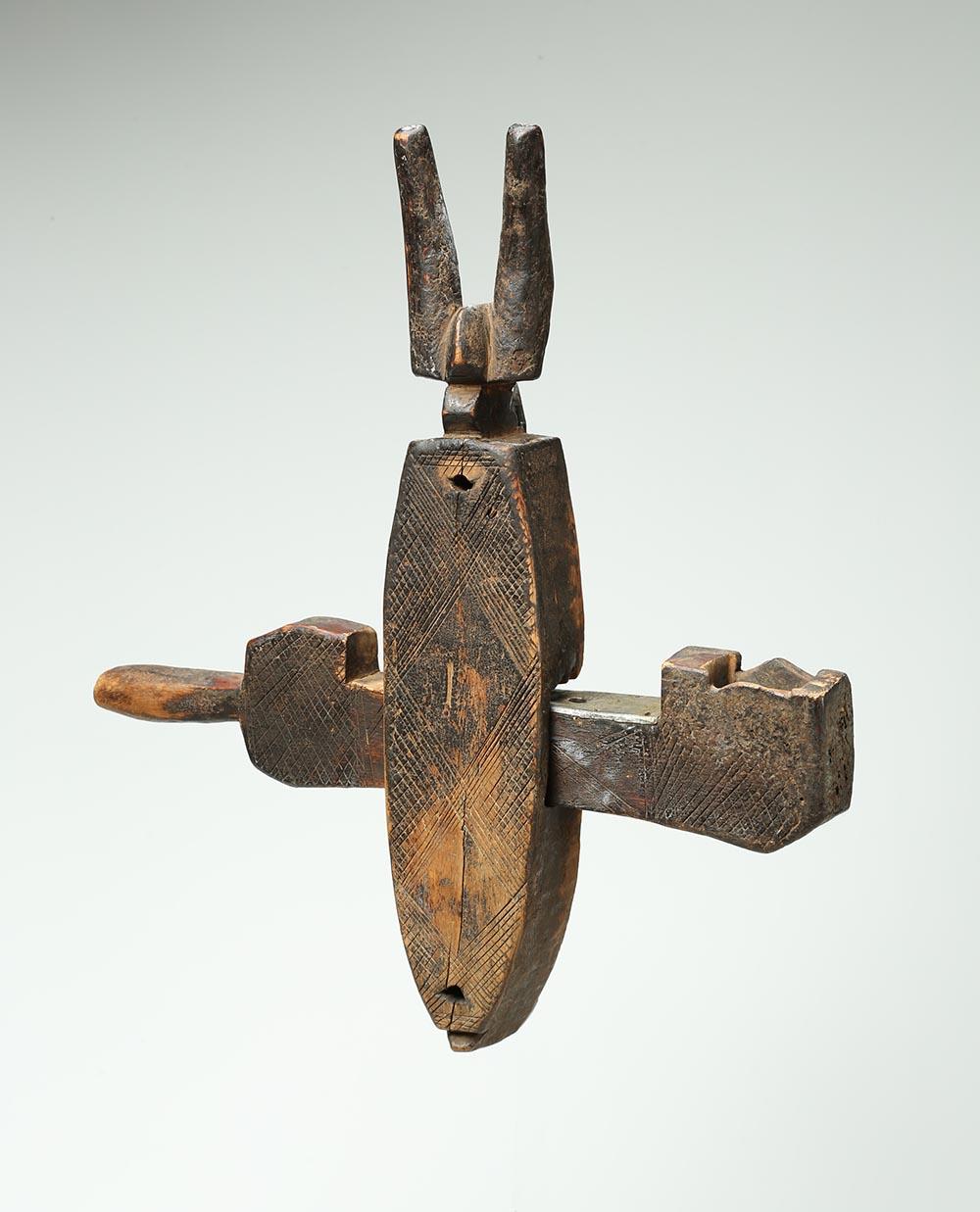 20th Century Carved Wood Tribal Bambara, Mali, Africa Door Lock with Crosspiece For Sale