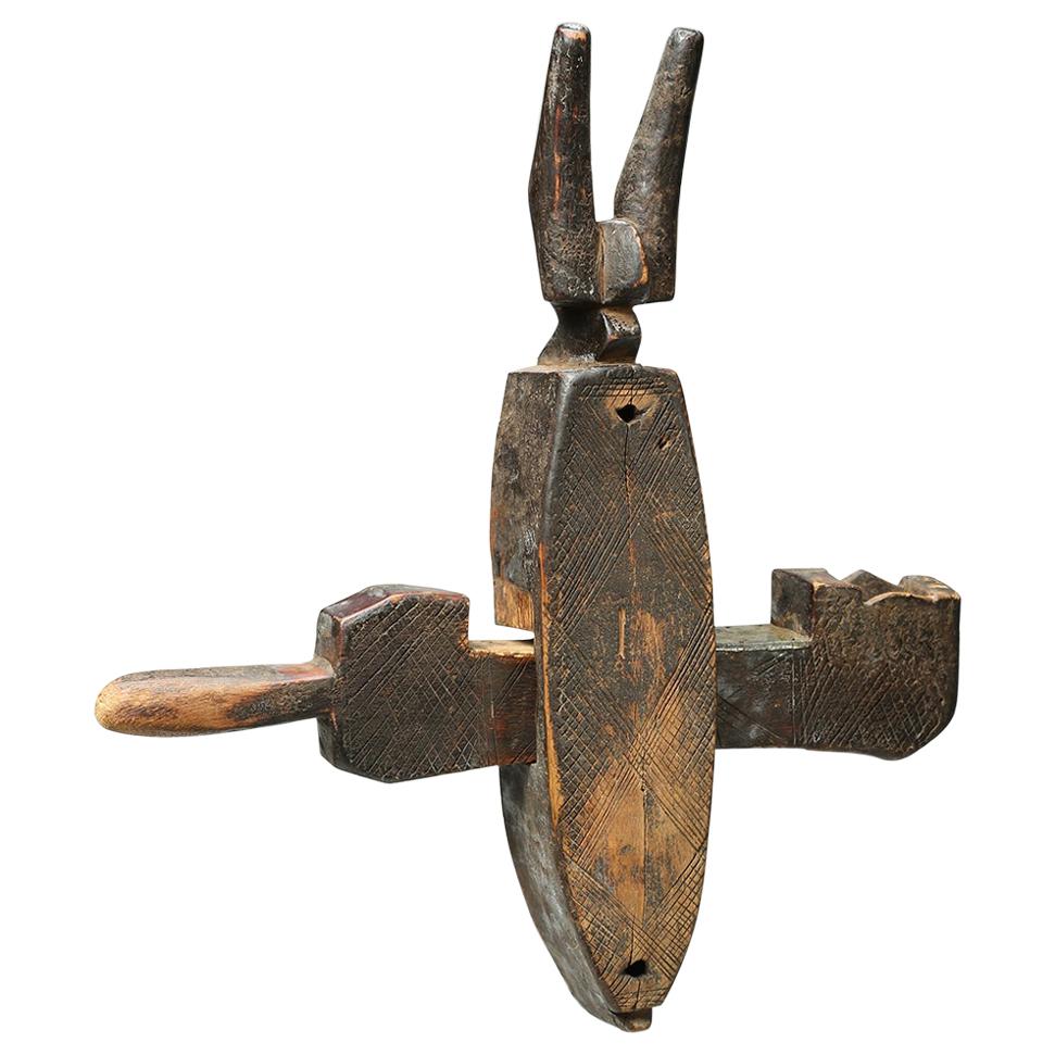 Carved Wood Tribal Bambara, Mali, Africa Door Lock with Crosspiece For Sale