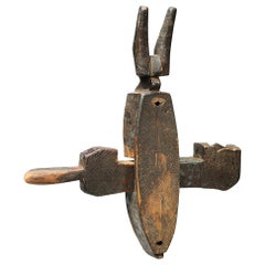 Carved Wood Tribal Bambara, Mali, Africa Door Lock with Crosspiece