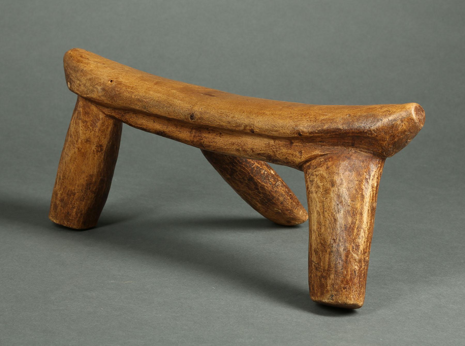 Kenyan Carved Wood Tribal Three Leg Headrest, Kenya
