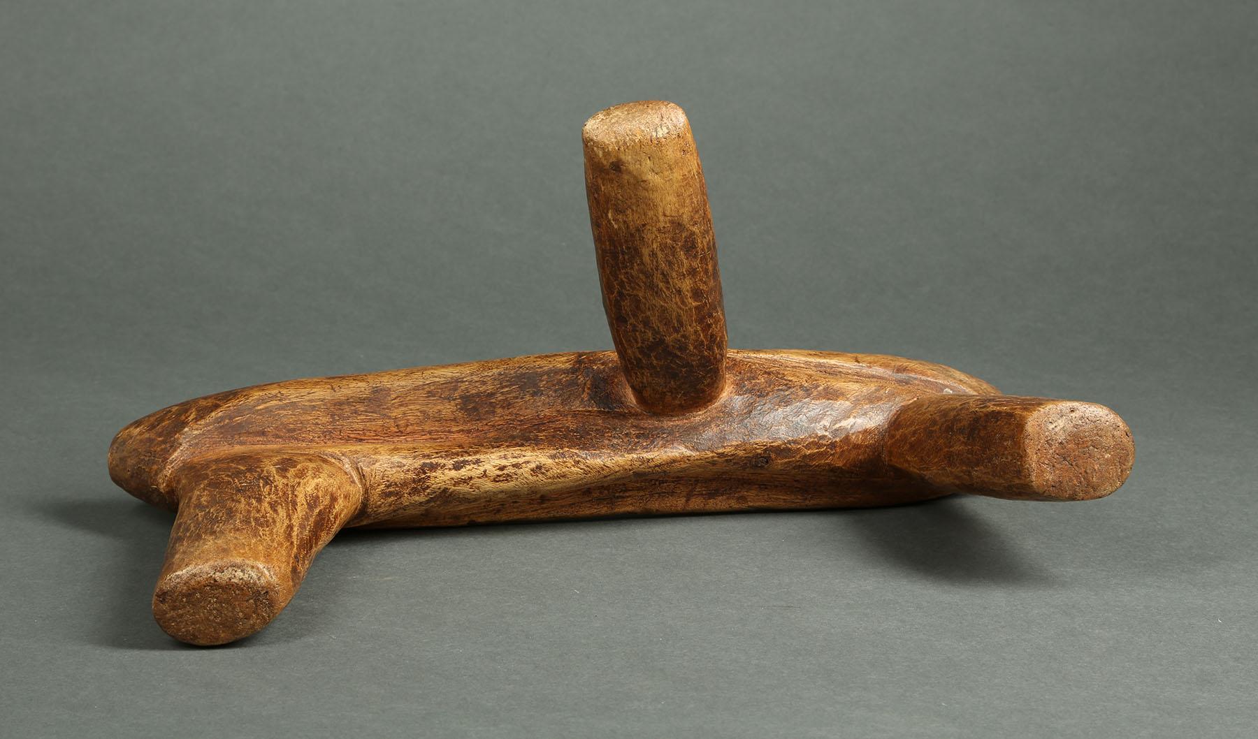 Hand-Carved Carved Wood Tribal Three Leg Headrest, Kenya