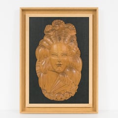 Carved Wood Venetian Mask Portrait Wall Panel Sculpture, circa 1930