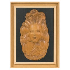 Carved Wood Venetian Mask Portrait Wall Panel Sculpture, circa 1930