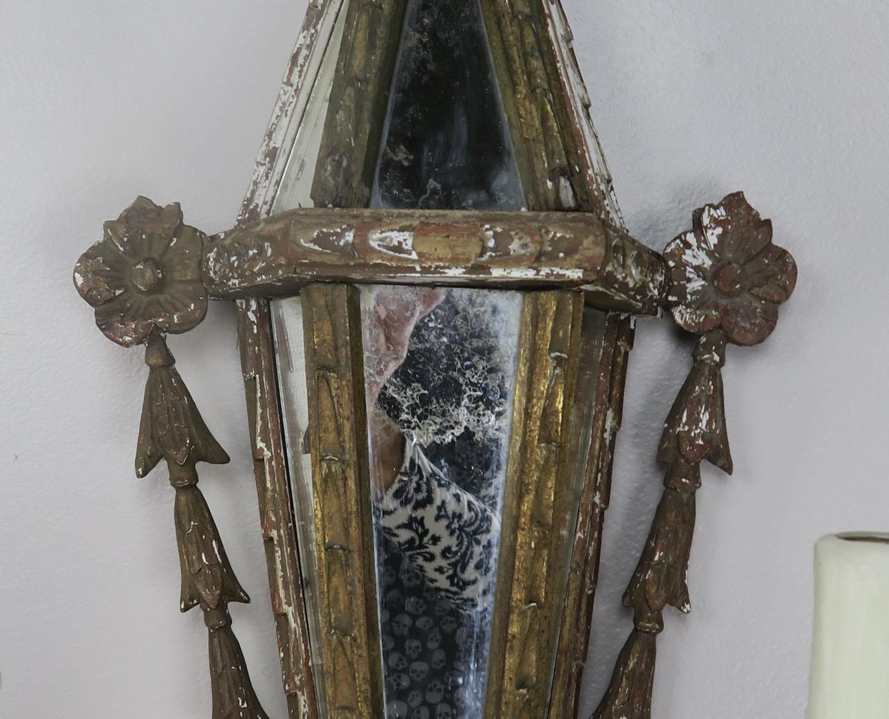 Carved Wood Venetian Mirrored Sconces, circa 1920s, Pair 2