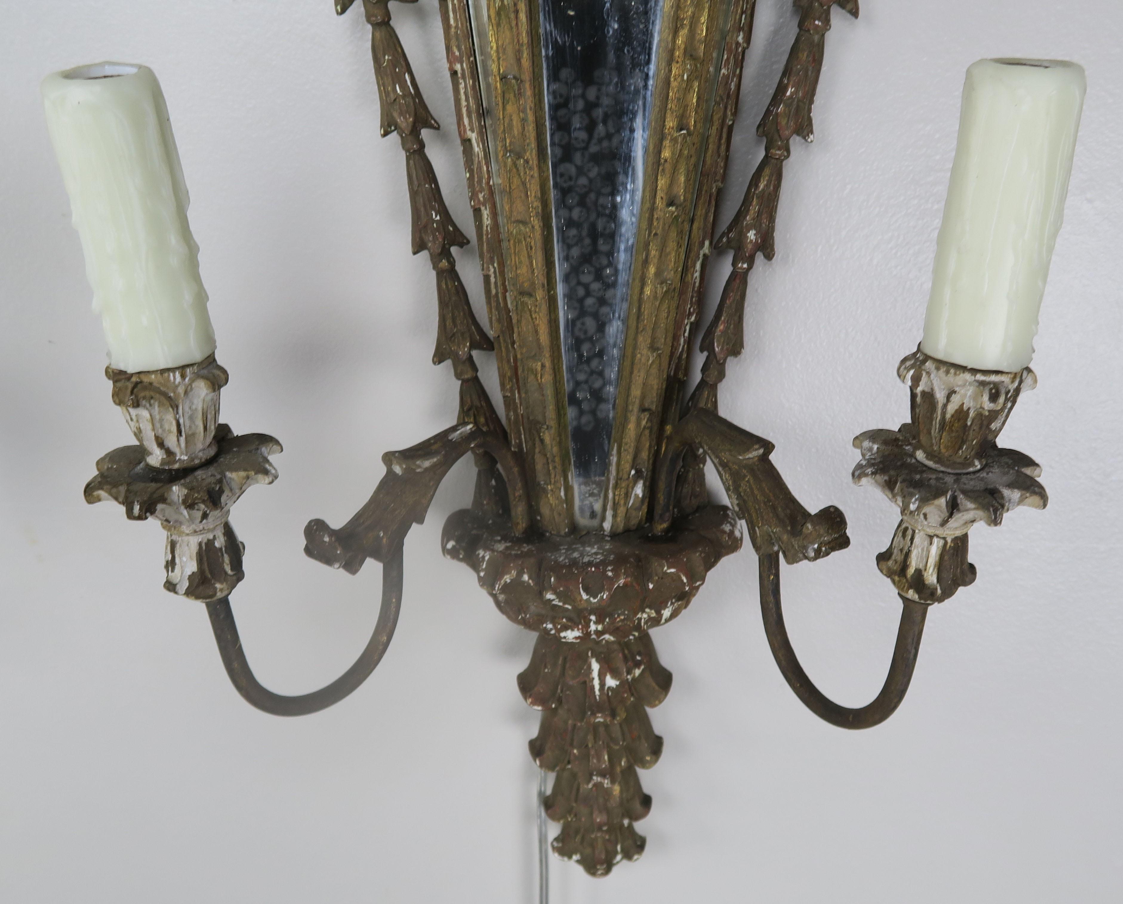 Carved Wood Venetian Mirrored Sconces, circa 1920s, Pair 3